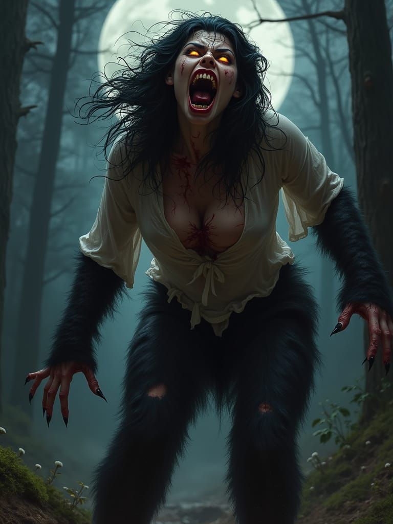 Werewolf Transformation in Dark Fantasy Style