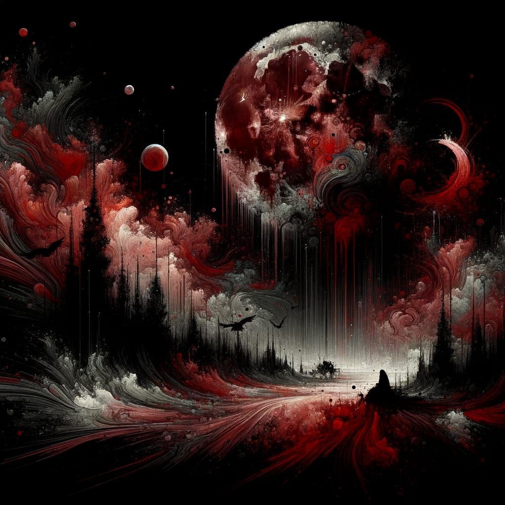 Bloodmoon Horror Scene with Expressive Brushwork