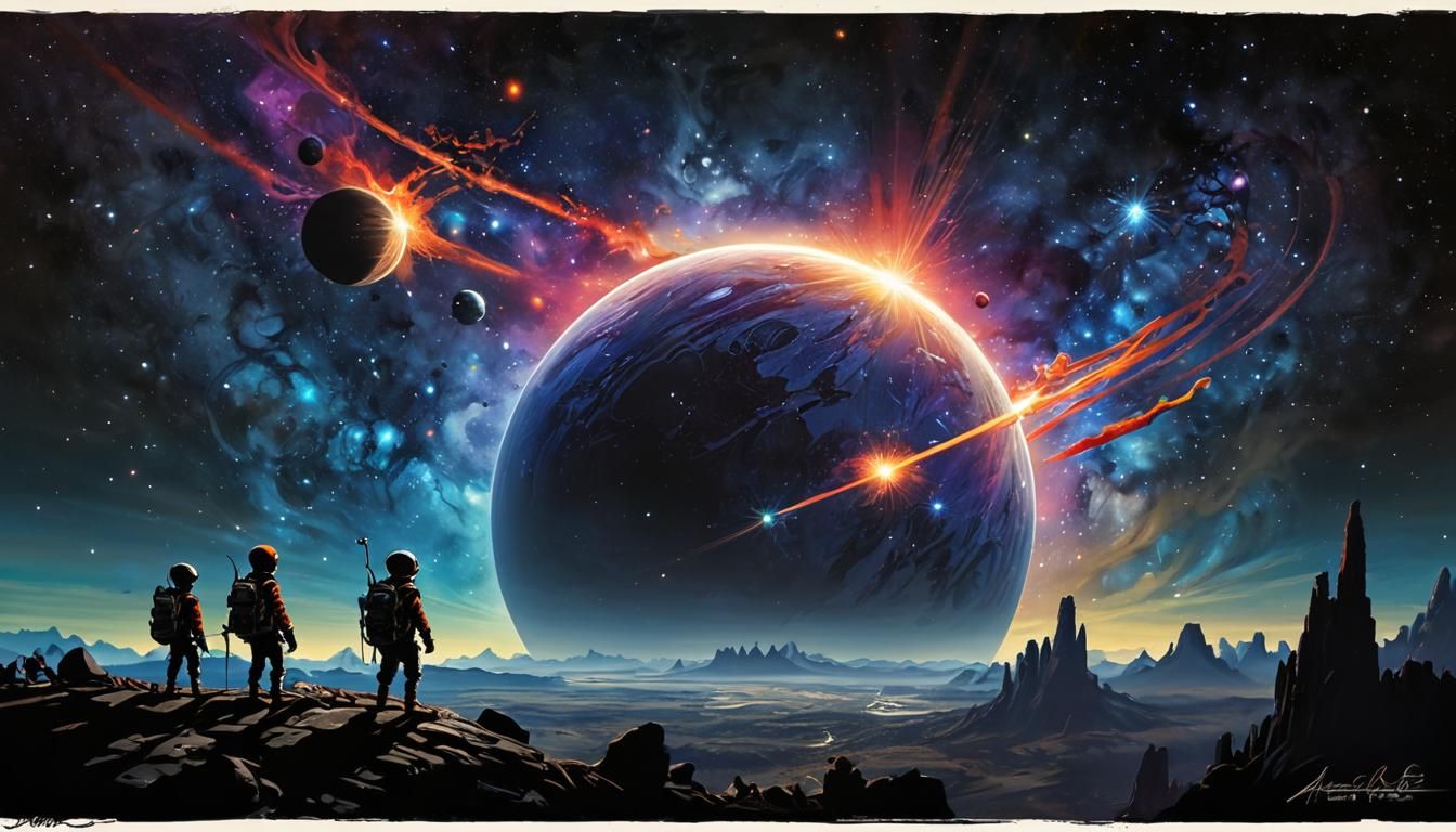 Cosmic Portal Scene in Watercolor Style