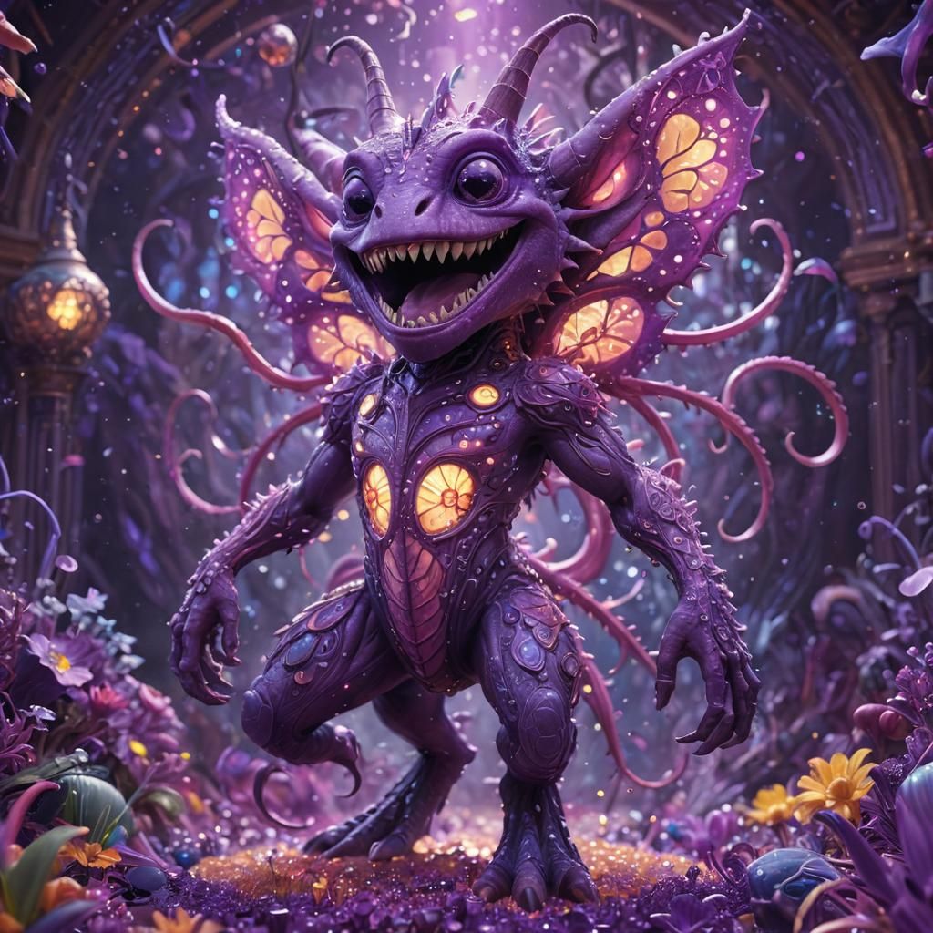 Intricate Purple Creature in Bioluminescent Hues