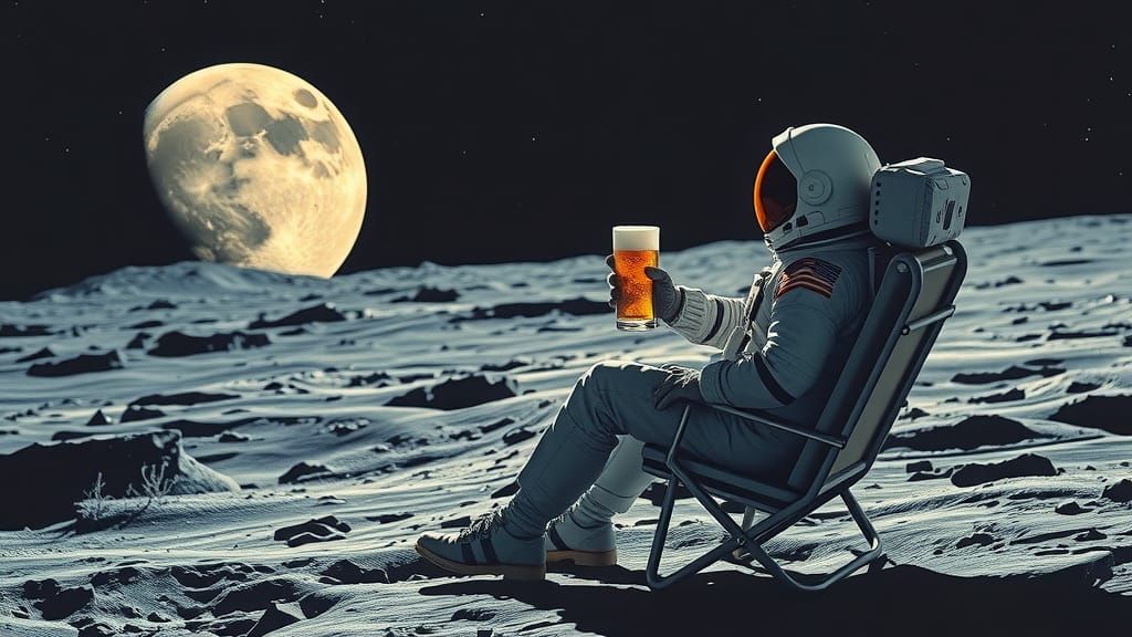 Astronaut Relaxing on the Moon with Beer