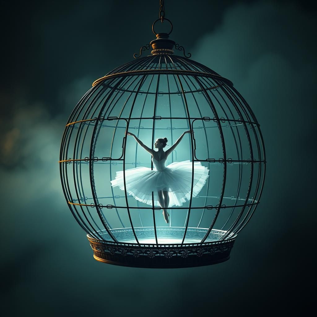 Ballerina in Metal Cage: Epic Cinematic Digital Art