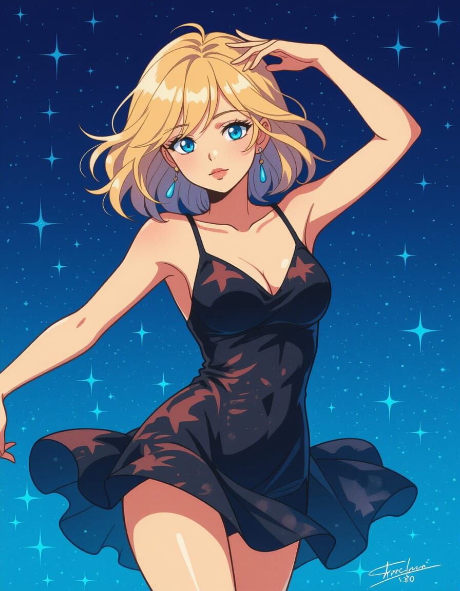 Cyberpunk Goddess Dancing in Psychedelic Night Sky