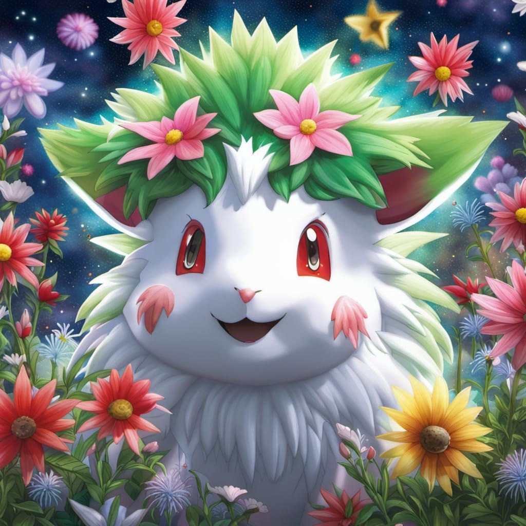 Shaymin Portrait in a Cosmic Flower Field