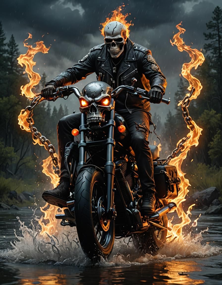Flaming Skull Rider on Harley Davidson