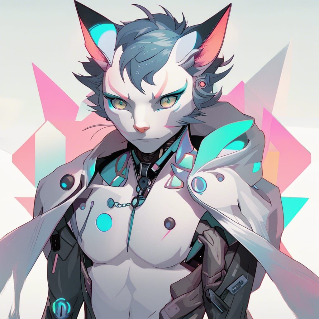 Cybergoth Catboy Portrait in Pastel Neon Colors