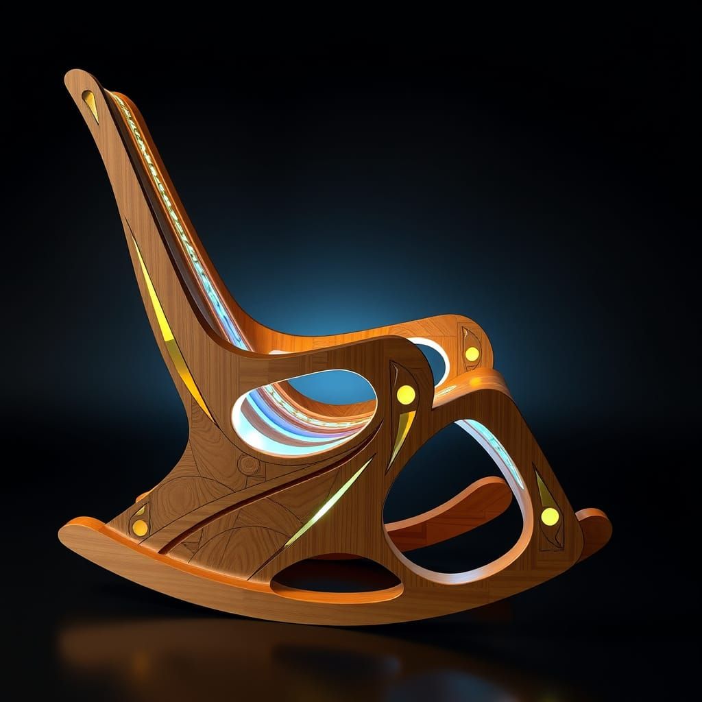 Luminescent Wooden Rocking Chair with Cubist Design