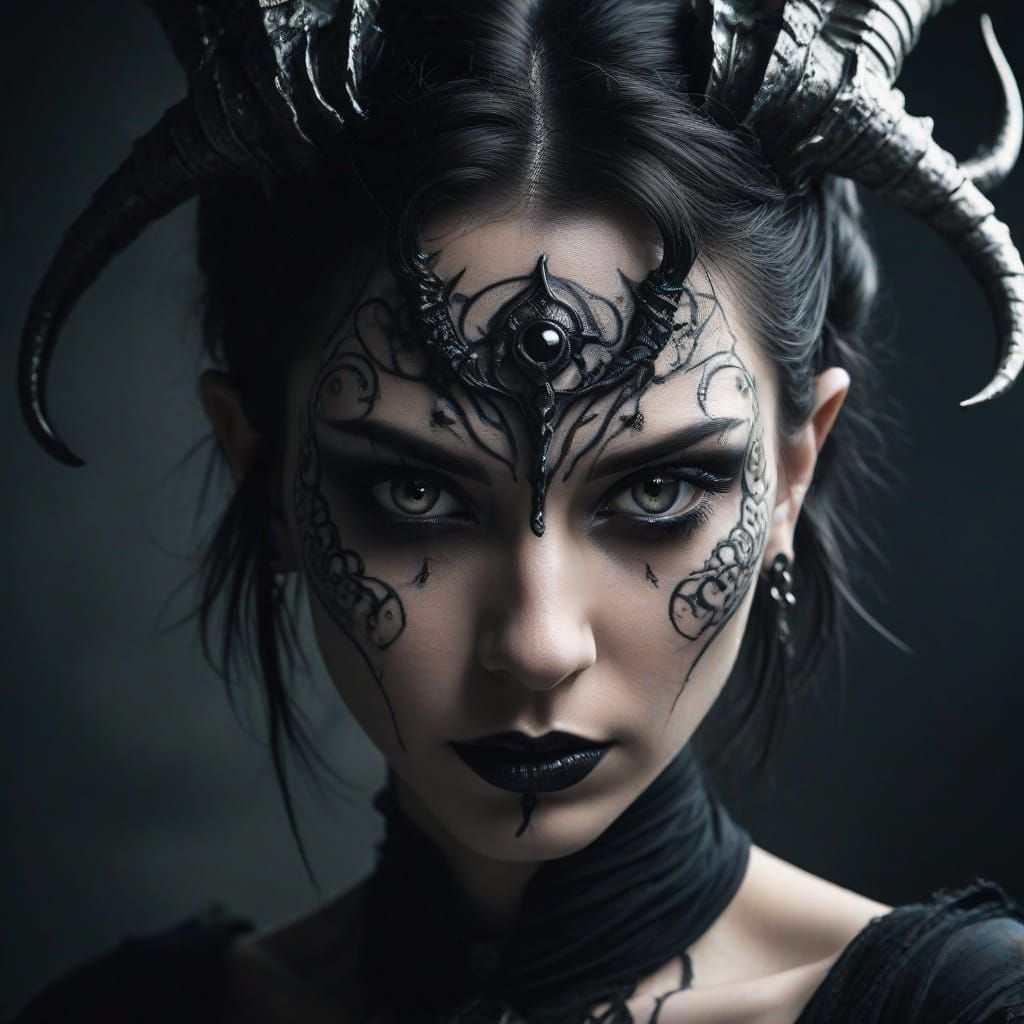Three-Eyed Tiefling Portrait in Gothic Dark Fantasy Style