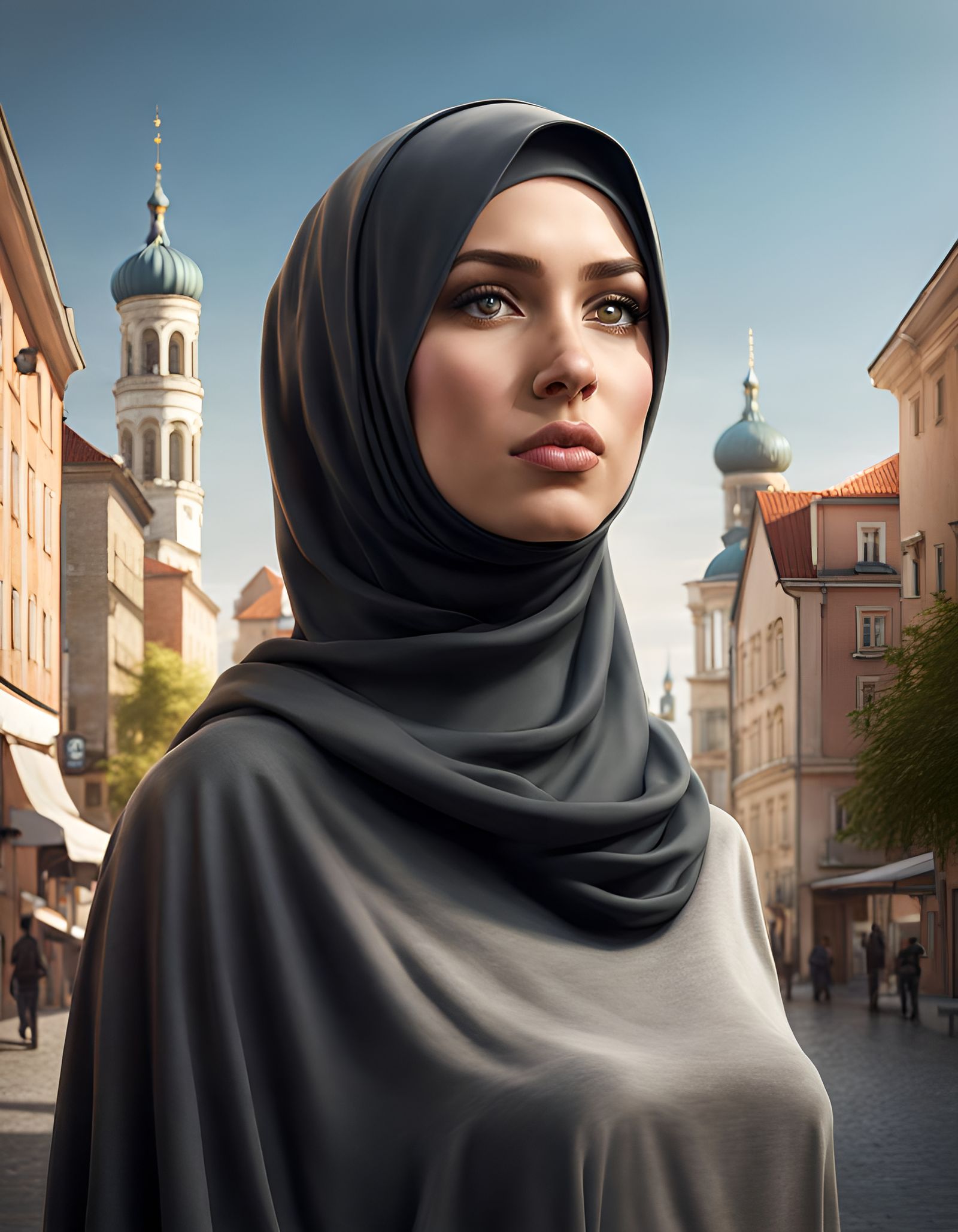 German Girl in Hijab Digital Art Portrait