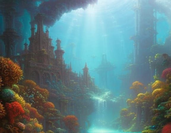 Atlantis: Underwater City in Ethereal Mist