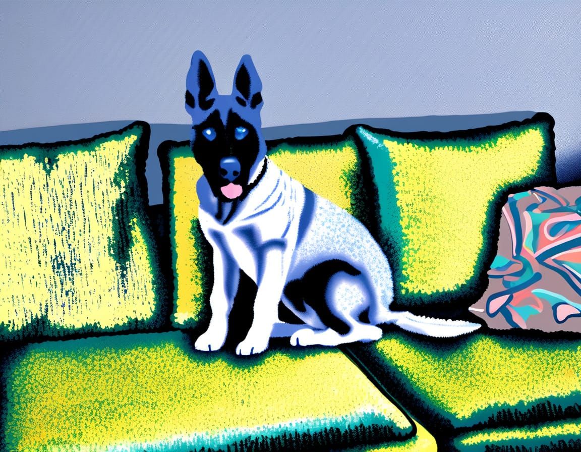 Dog Lounging on Sofa: AI Generated Image