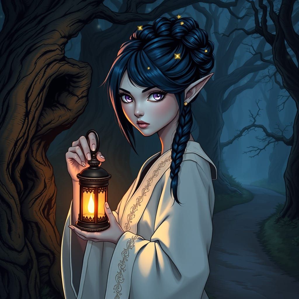 Mystical Elf Cleric Embarks on a Moonlit Journey Through an ...