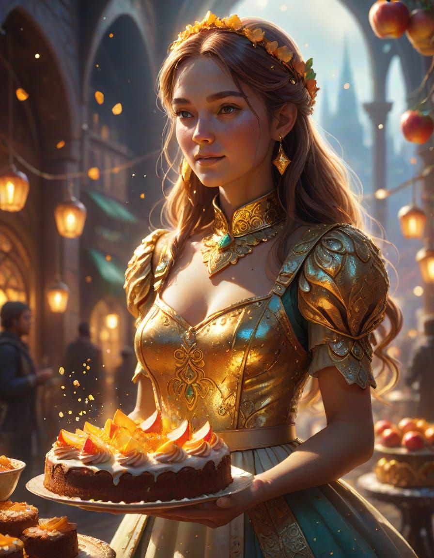 Woman with Applesauce Cake in Fantasy Art