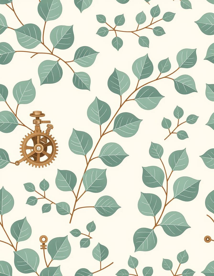 Eucalyptus Watercolor Pattern with Steampunk Elements