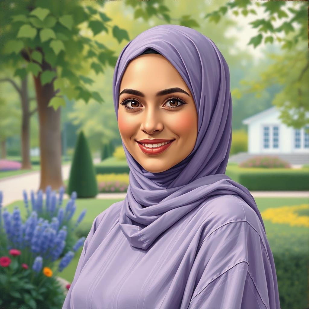Serene Garden Portrait of a Smiling Hijabi Woman