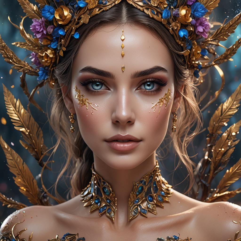 Flawless Skin Portrait with Beauty Makeup, Digital Art