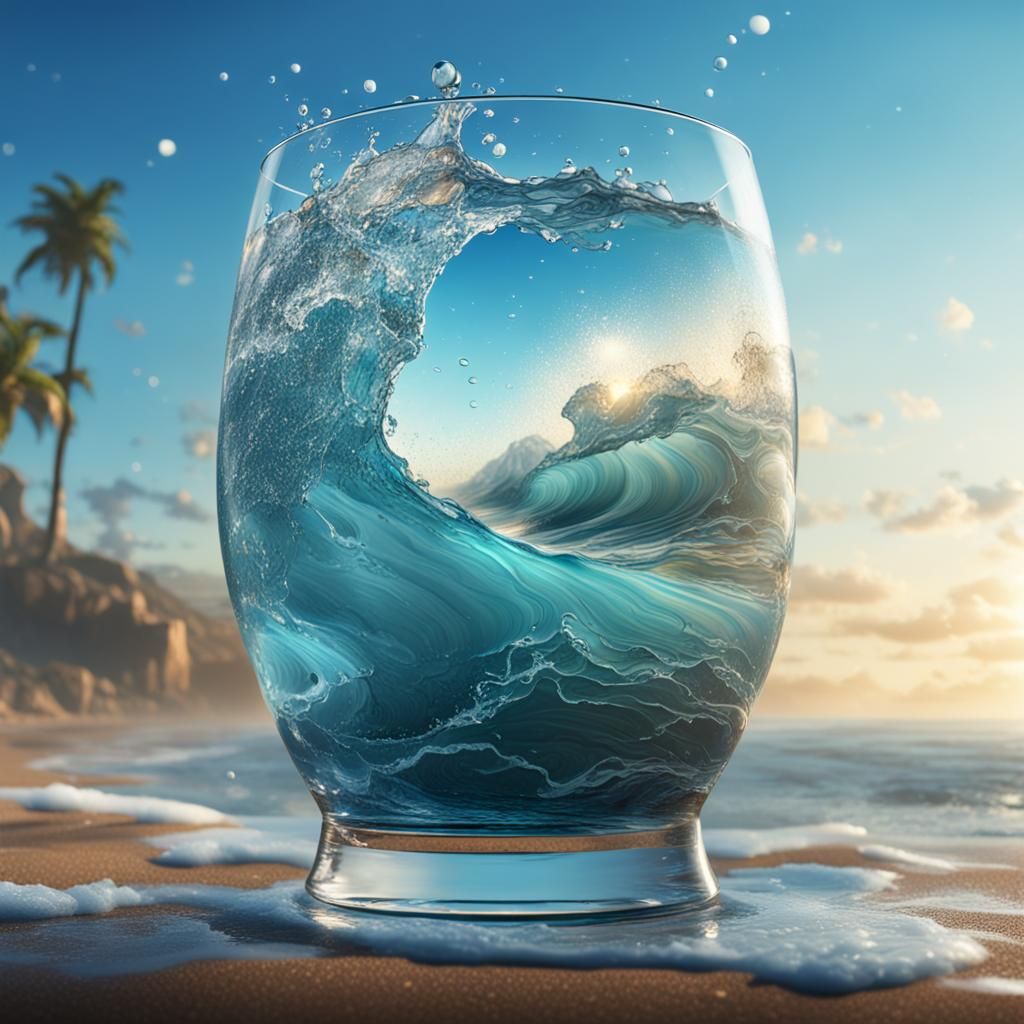 Glass on Beach at Sunset: Detailed Matte Painting