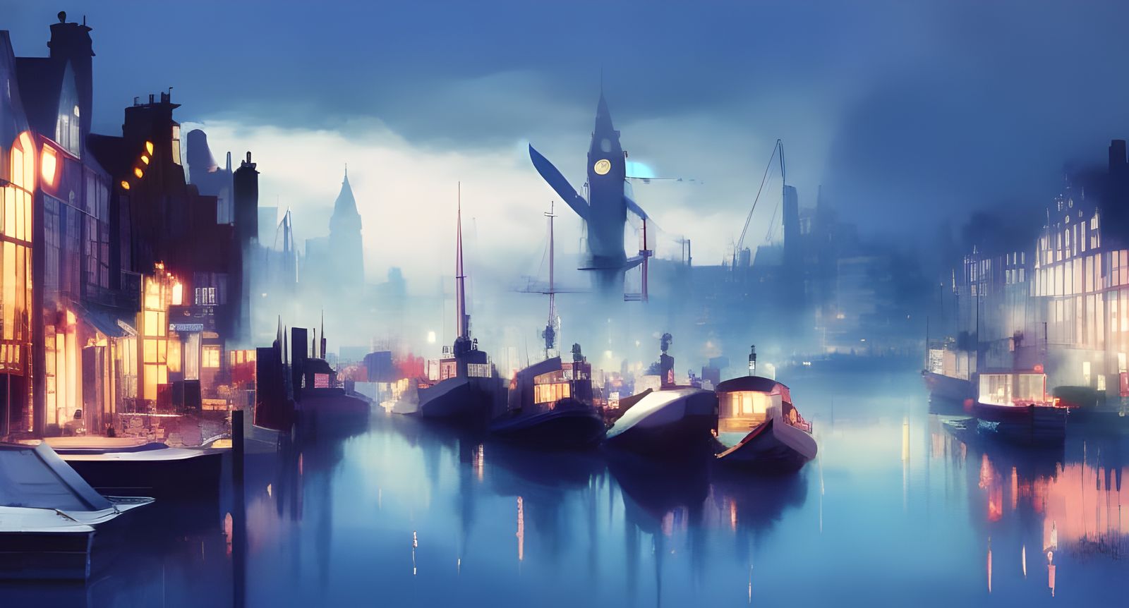 Misty London Docks Digital Illustration