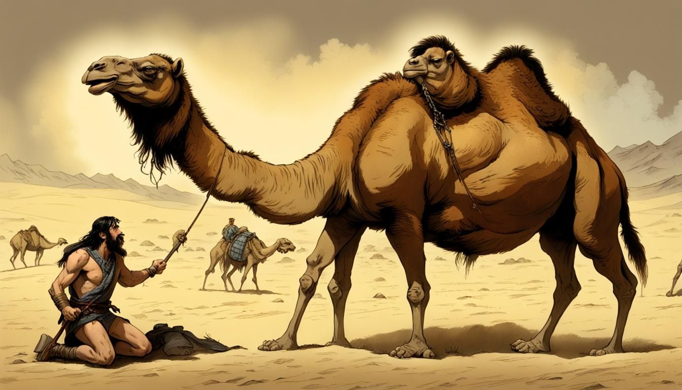 Conan Punches Camel: Horror Art Style