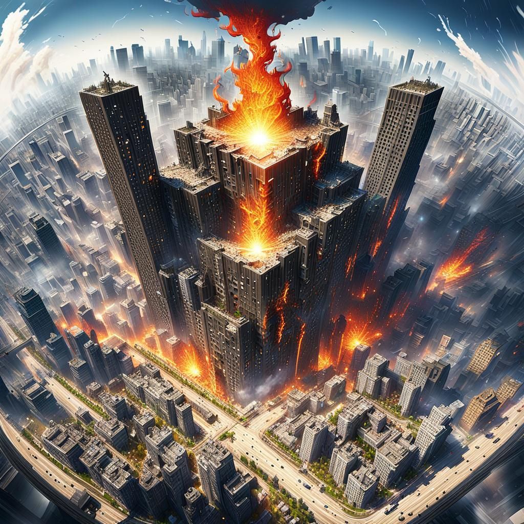 Giant Girl's Anime City Destruction in Manga Style