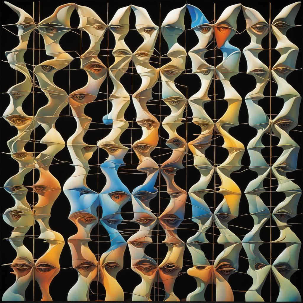 Surreal Dali Landscape with Geometric Spiral Tiling