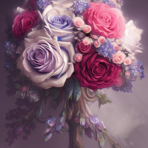 Enchanted Gothic Bouquet of Iris and Roses