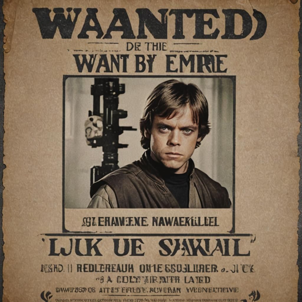 WANTED POSTER THAT READS "WANTED BY THE EMPIRE LUKE SKYWALKE...