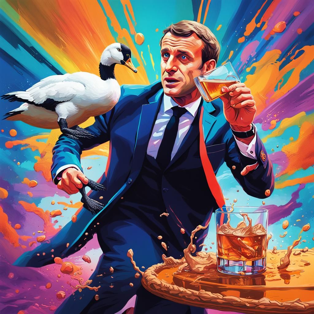 Macron Chasing a Goose, Psychedelic Digital Art