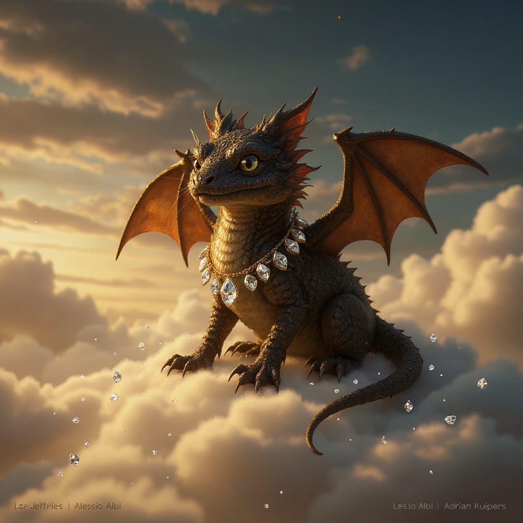 Miniature Dragon on Golden Clouds with Jewelry