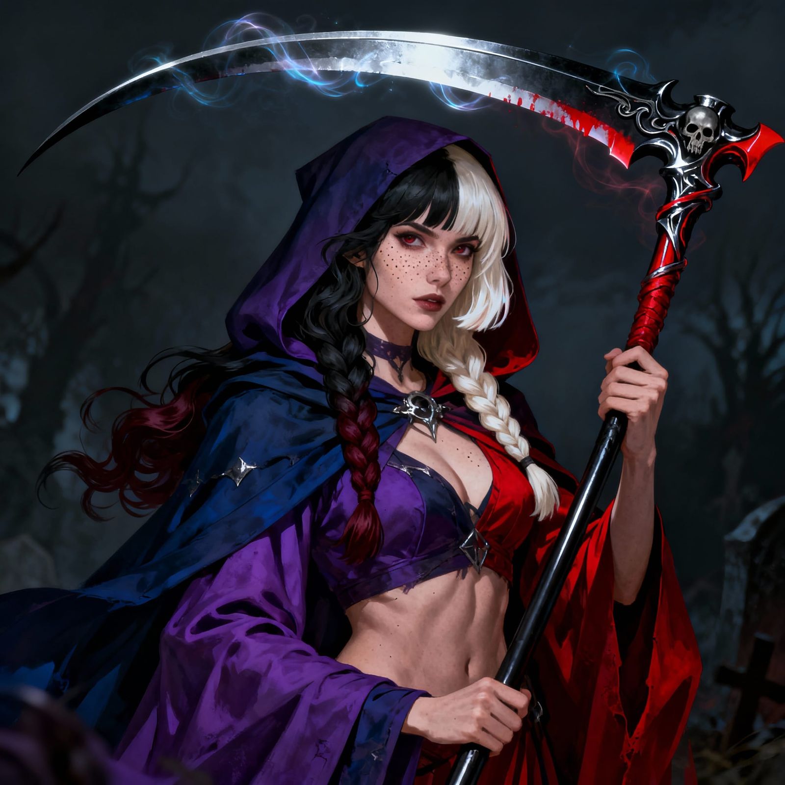 Female Grim Reaper With Colorful Scythe And Robes