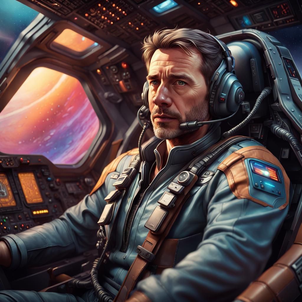 Man in Spaceship Cockpit, Sci-Fi Concept Art