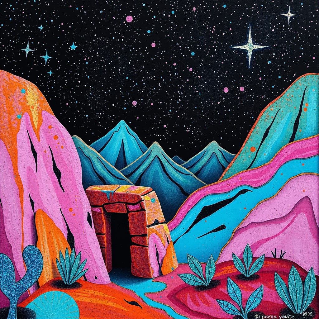 Oraibi Hopi Sacred Site in Psychedelic Style