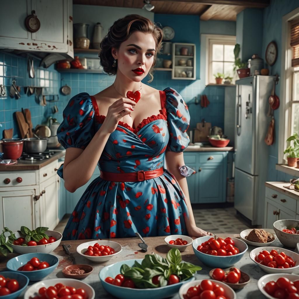 Beautiful Woman Enjoys Ice Cream in Fantastical Kitchen