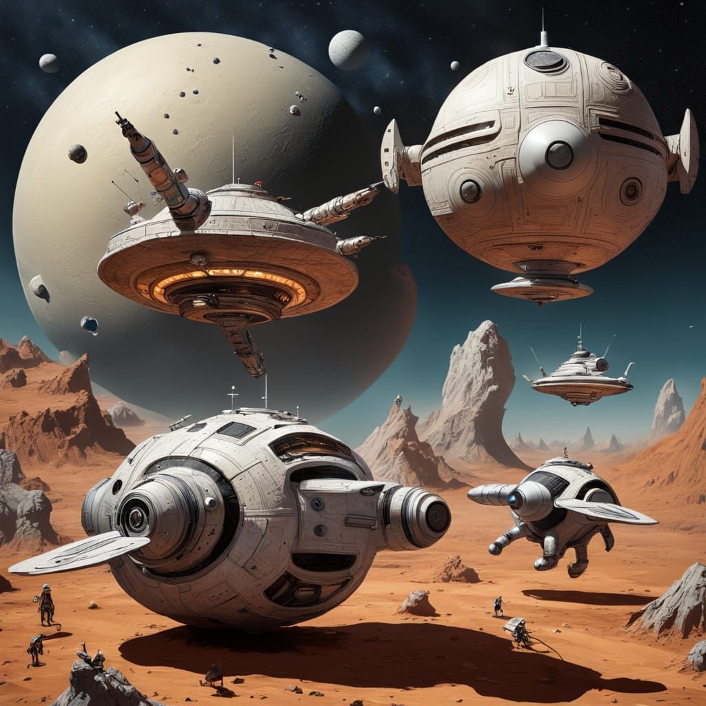 Cosmic Showdown in Papier Mache Style: Spacecraft Engage Gia...