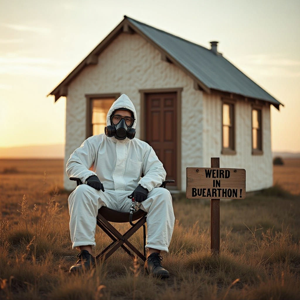 Man in Hazmat Suit Relaxing on Beach Chair