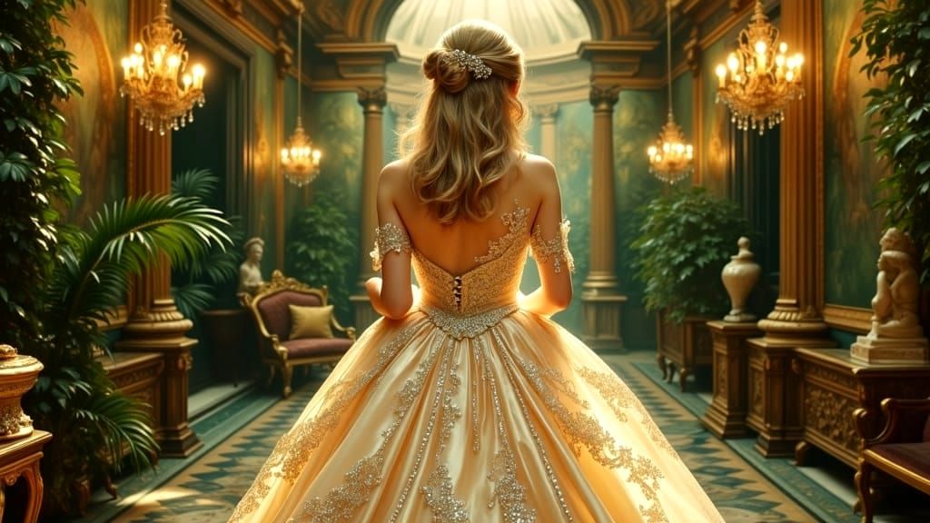 Regal Princess in Whimsical Ballroom