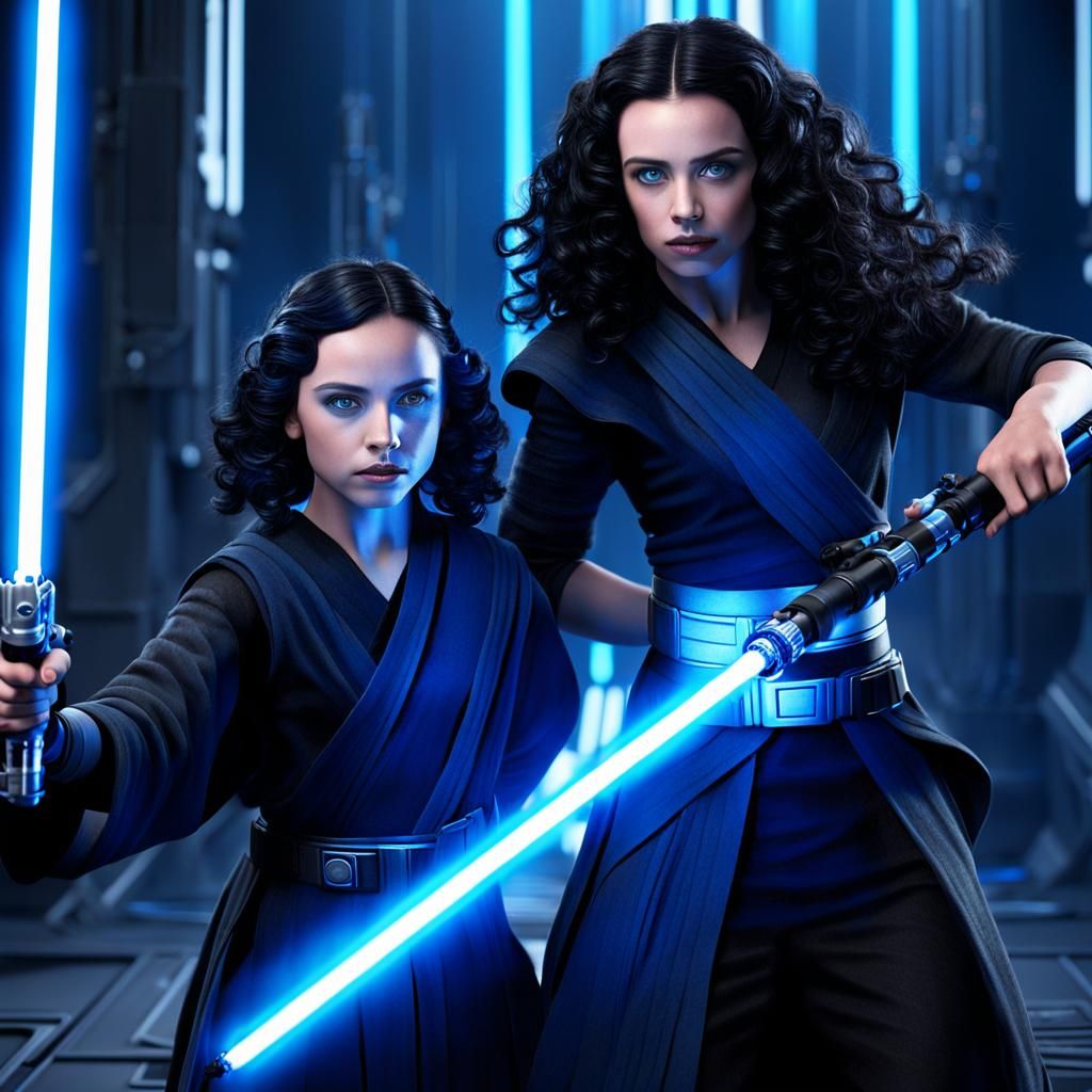 Jedi Master Teaching Apprentice, Detailed Fantasy Art