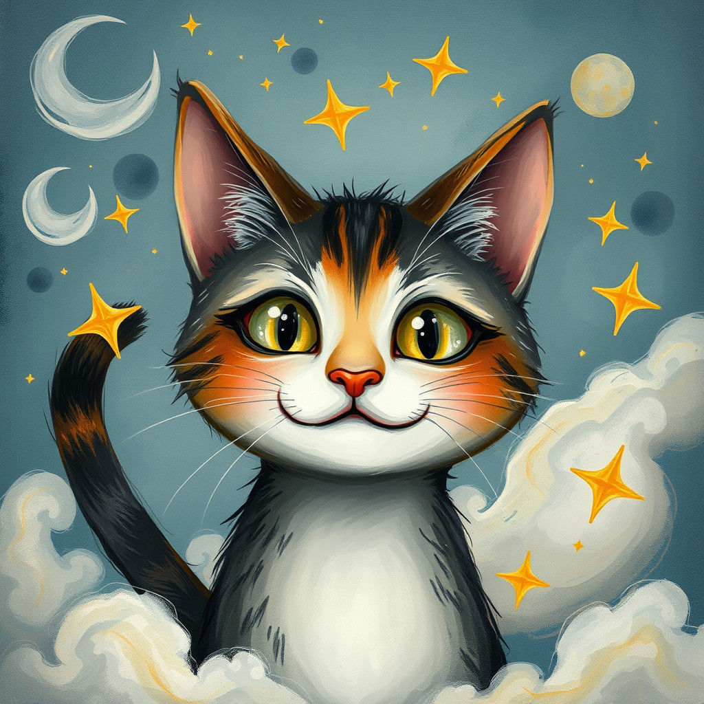 Whimsical Cat Surrounded by Ethereal Clouds