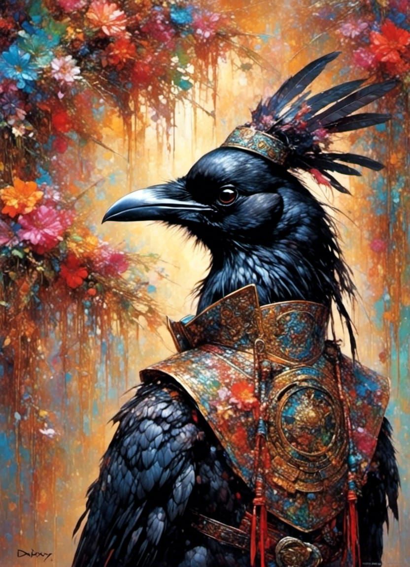 Samurai Crow in Traditional Armor