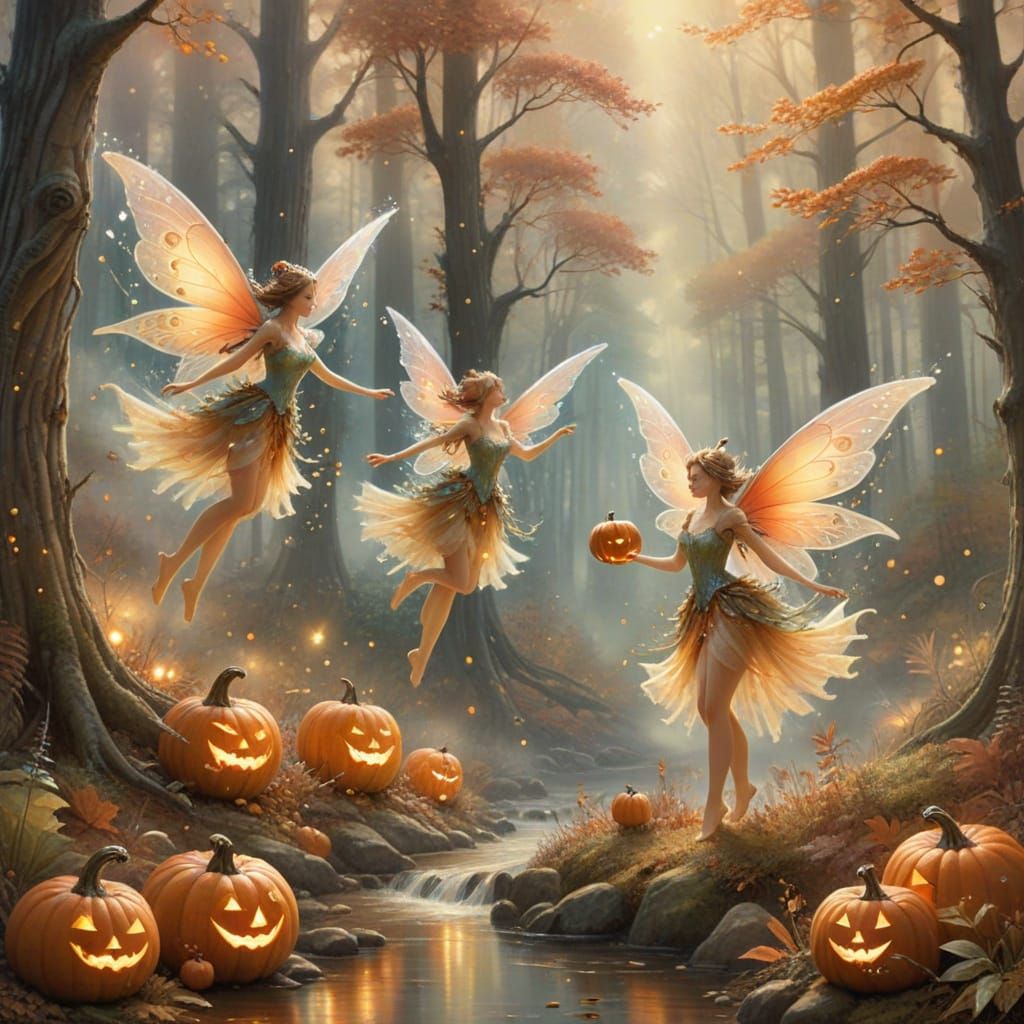 Autumn Fairies in Enchanting Watercolor Forest
