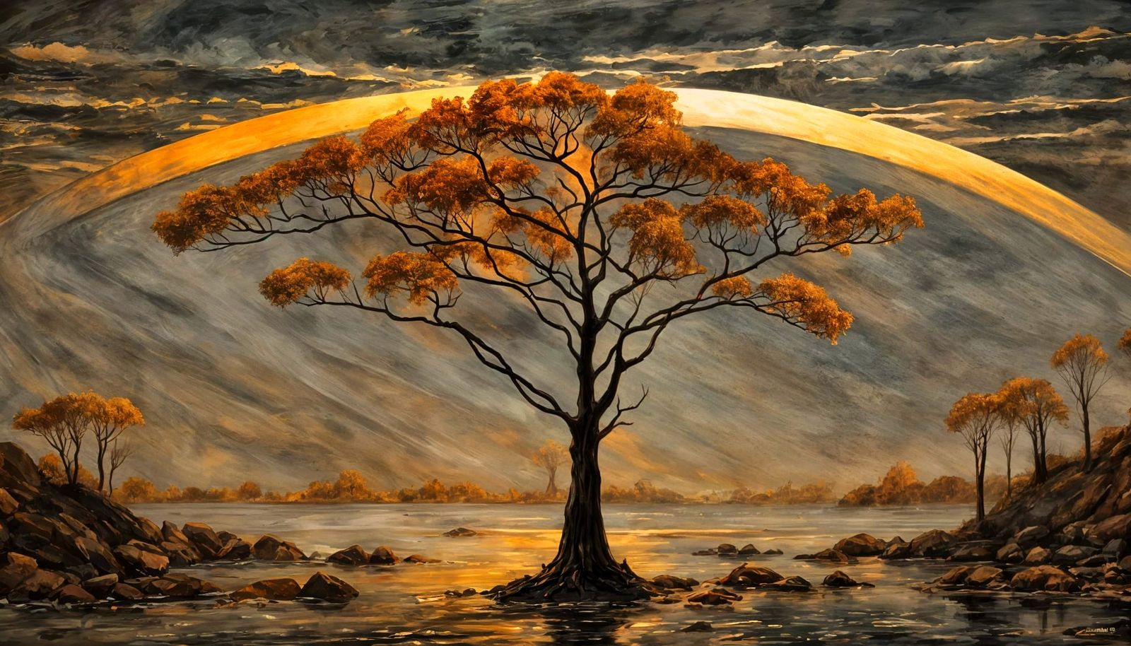 Split World Landscape with Sun and Moon