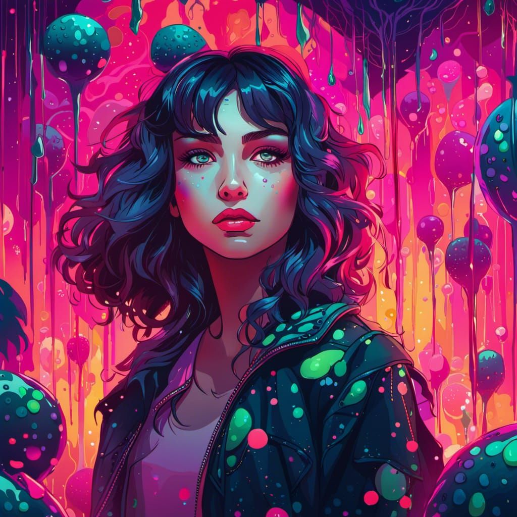 Yandere Woman Surrounded by Slime in Synthwave Style