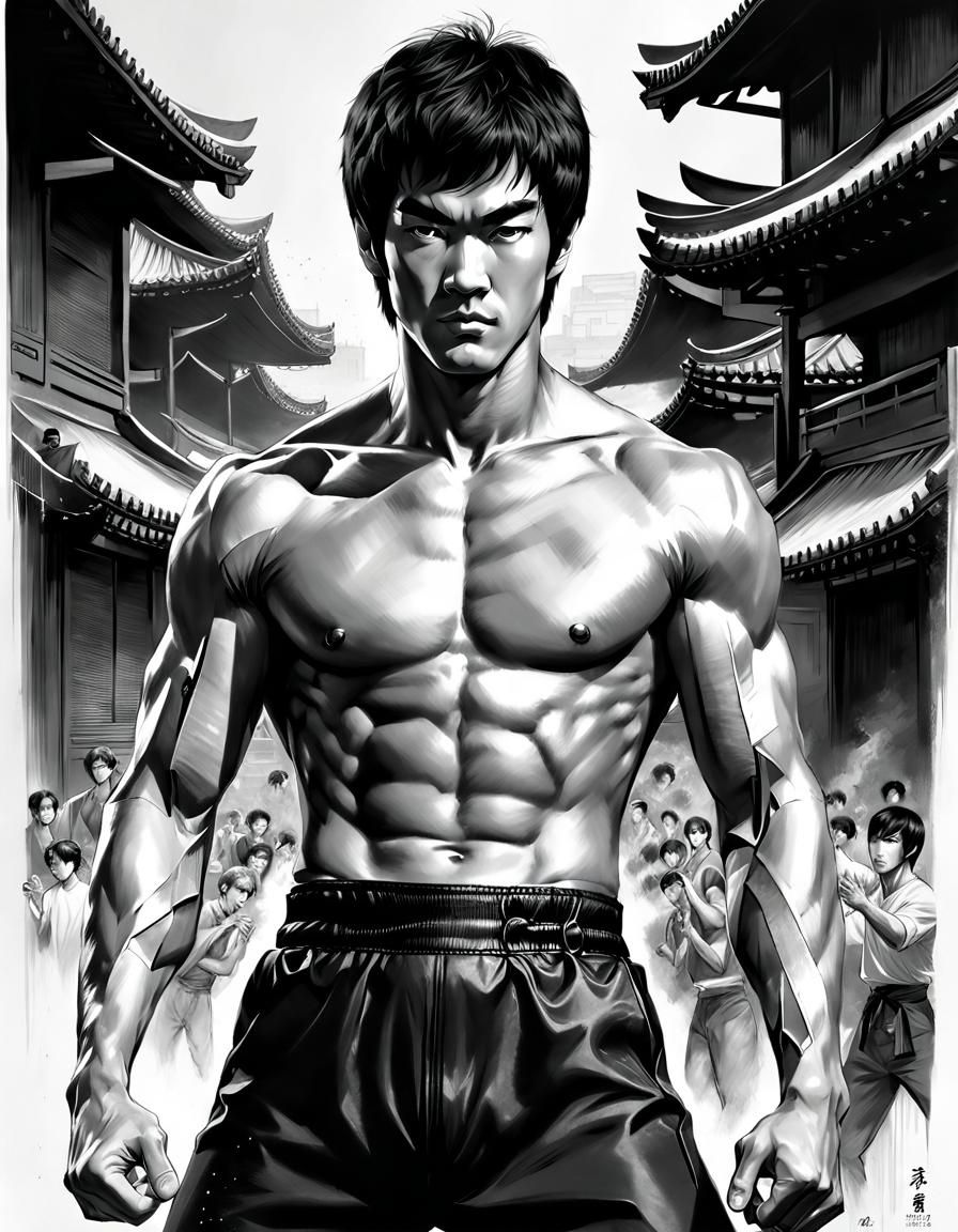 Bruce Lee Pencil Sketch Manga Illustration