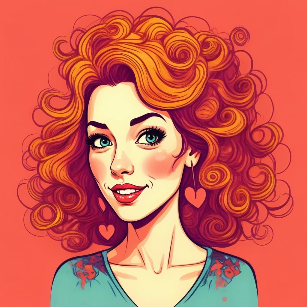 Whimsical Portrait of Infatuated Woman in Pop Surrealist Sty...