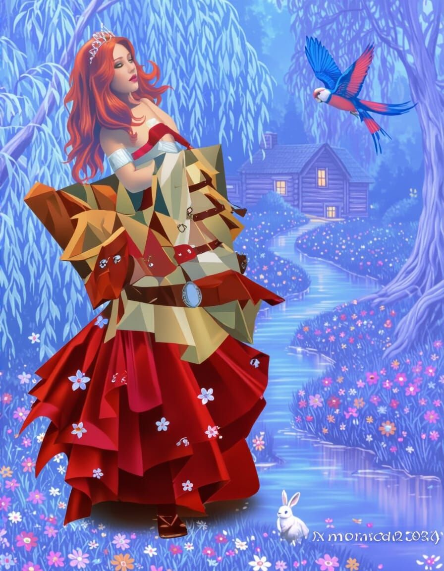 Ethereal Forest Scene with Woman in Whimsical Style