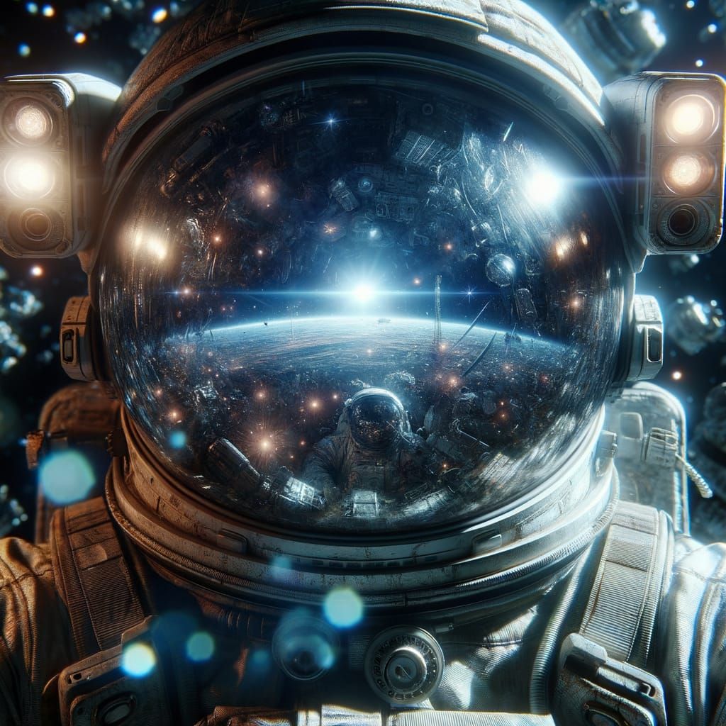Astronaut's Helmet Mirrors Eerie Blue Glow in Space