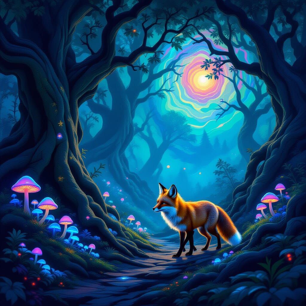 Luminous Fox in Enchanted Forest