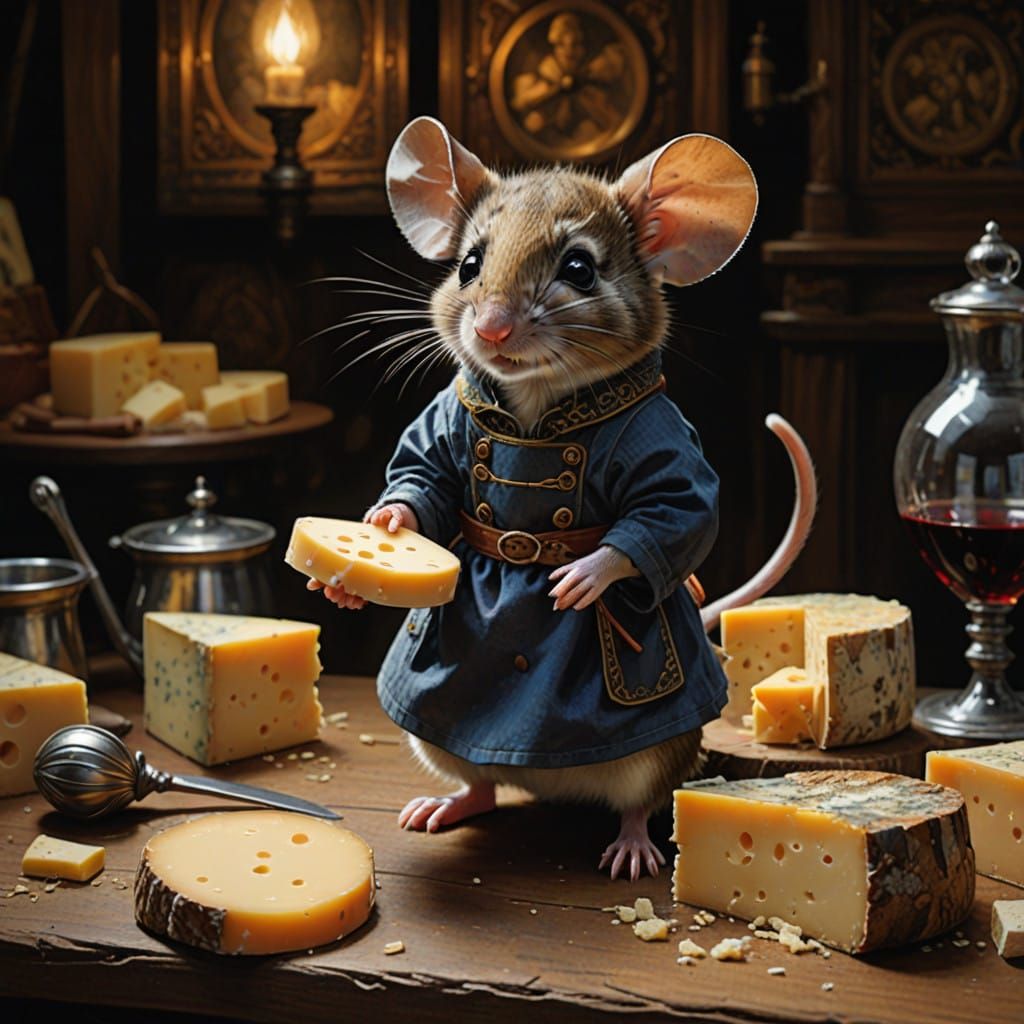Tiny Mouse Protects Secret Cheese Hoard