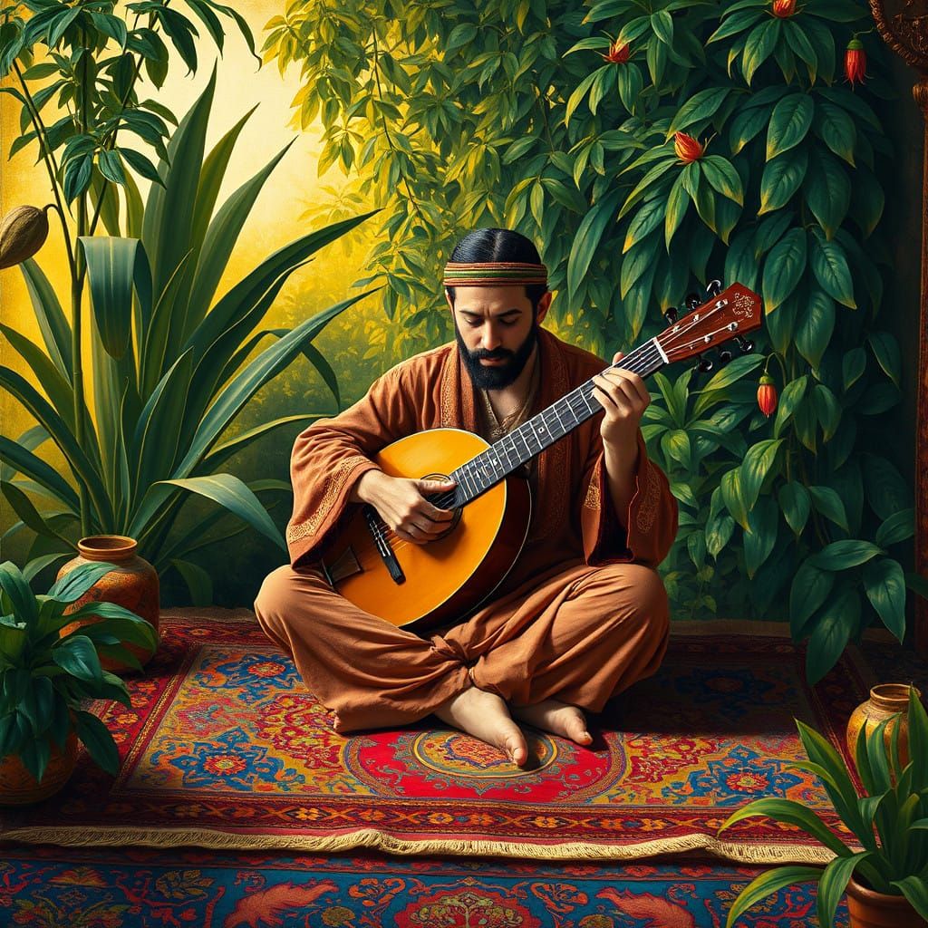 Middle Eastern Musician in Exquisite Persian Miniature Style