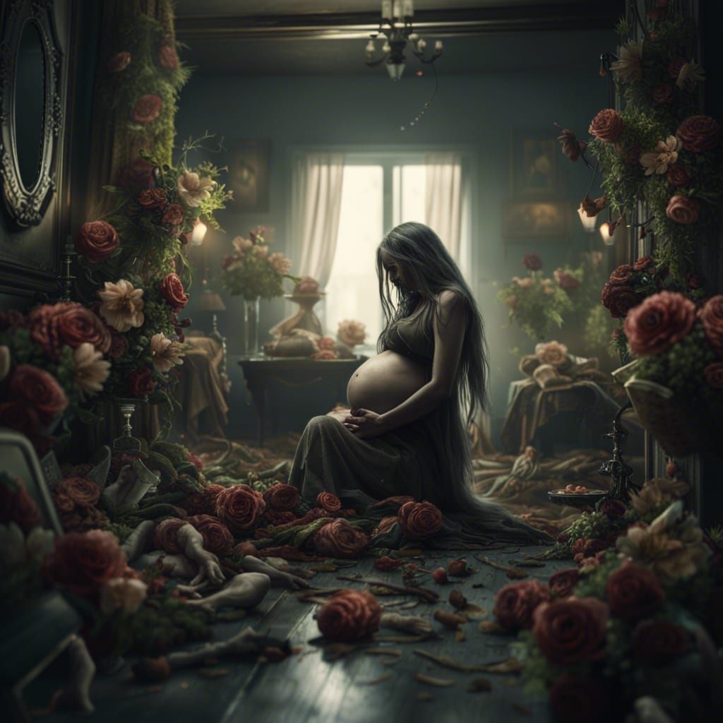 Pregnant Zombie Giving Birth With Flowers